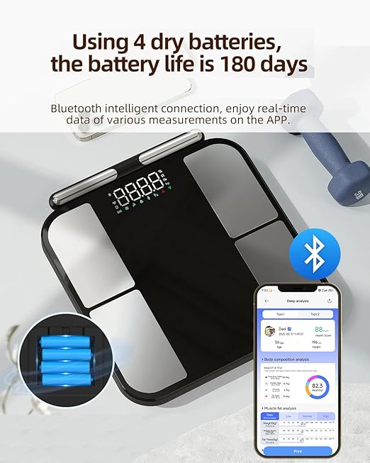Scale for Body Weight - 8 Electrodes High Precision Digital Scale for BMI - 46 Body Composition Metrics - Bluetooth Bathroom Scale with LED for Home/Fitness