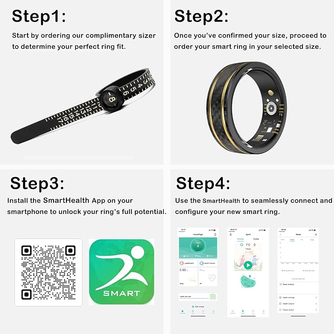 Loluka Smart Ring with Step Tracker Health Tracker with Sleep Monitor Heart Rate Monitor Family Care Fitness Ring Fitness Tracker No Subscription Fee for Android iOS Black 12
