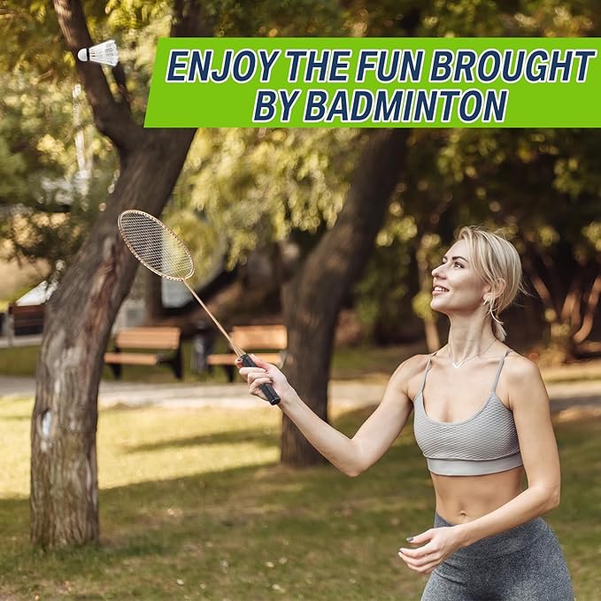 Woanger 8 Packs Badminton Rackets Set with 12 Badminton Racquets for Adult Backyard Gym Beach Outdoor Games