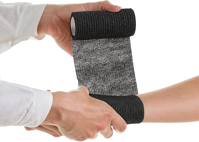 Treela 48 Pack Self Adhesive Wrap Bandage Bulk, 3 Inch x 5 Yard Self Adherent Cohesive Bandage Elastic Athletic Tape Breathable Wound Tape for Stretch Athletic Sports Wrist Ankle(Black)