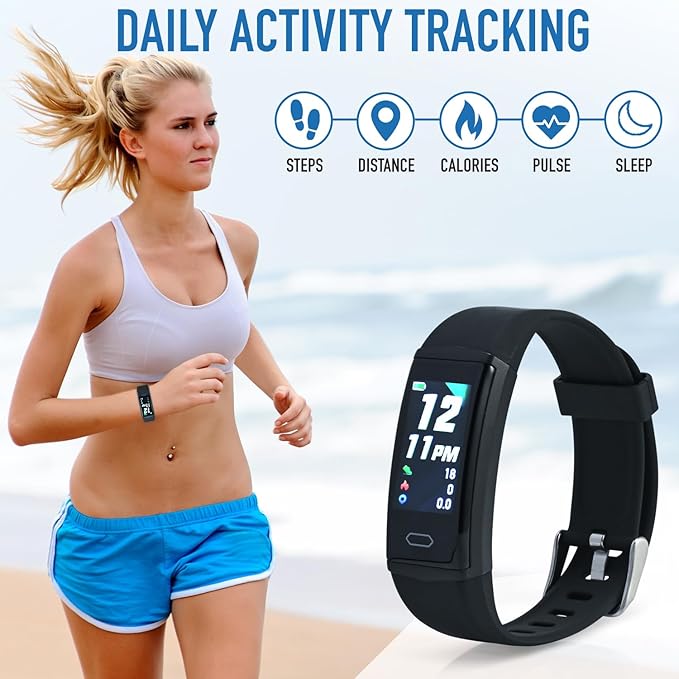 Zewa® Fitness Activity Tracker, Heart Rate Monitor, Free Pro App, Step Counter, Sleep Tracker, Remote Camera Support, Notifications & Alarms, Weather Data Display, Find Phone Feature