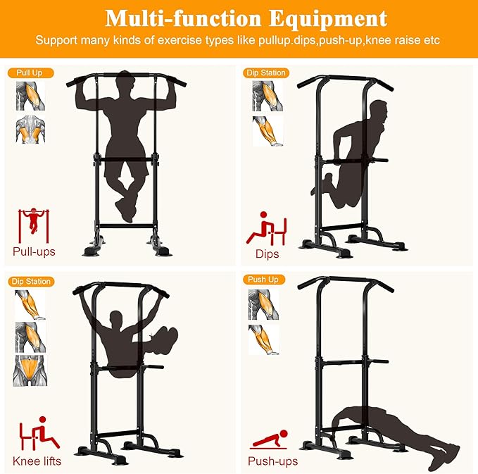 DlandHome Power Tower Pull Up Dip Station Multi-Function Fitness Equipment for Strength Training Adjustable Height Dip Stand for Home Gym
