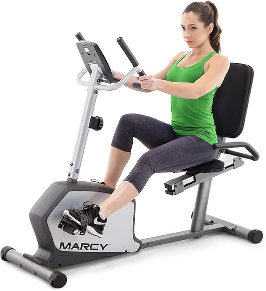 Marcy Recumbent Exercise Bike with Adjustable Seat and 8 Resistance Levels, 300 Pound Capacity NS-1201R