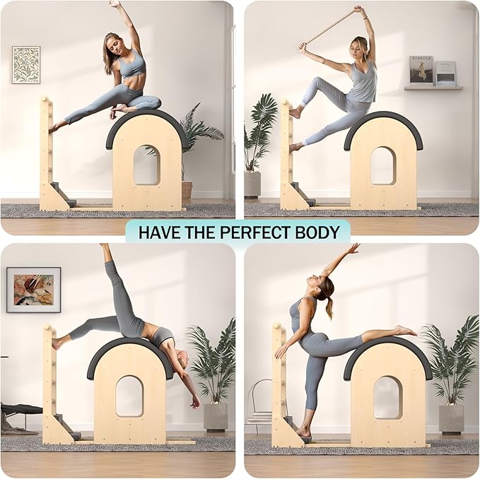 Pilates Ladder Barrel, Wooden Spine Corrector Pilates Machine for Home Workout, Pilates Arc for Balance, Core Strengthening and Stretching-G0047W