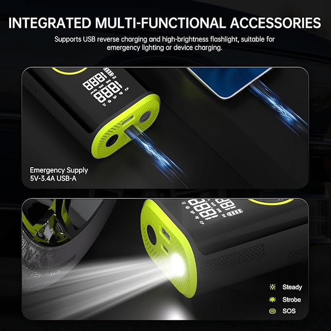 Roadvo Tire Inflator Portable Air Compressor-3X Fast 150 PSI Cordless Air Pump with Digital Tire Pressure Gauge,Auto Shutoff & LCD Display,Portable Bike Pump for Car Tires,Ebike,Motorcycle,Balls