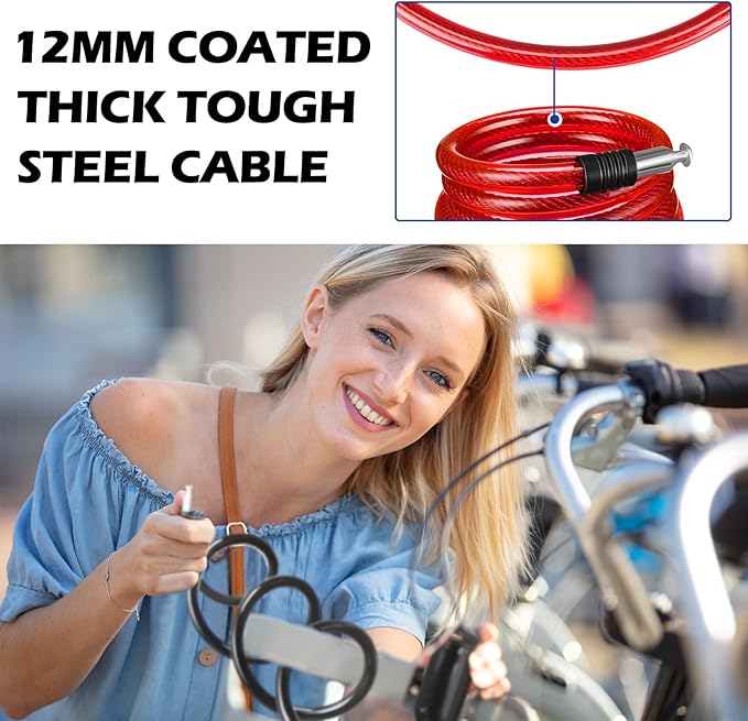 10 Pcs Anti Theft Bike Lock Secure Bike Lock Cables with Key Bicycle Chain Lock Bike Cable Lock for Protecting Your Bike Accessories, 4 Colors, 41.3 Inches Long