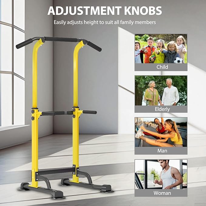 Dland Power Tower Pull Up Bar Dip Station and Height Adjustable Dip Bar Stand, Multi-Function Home Gym Exercise Equipment Strength Training Fitness Workout Station