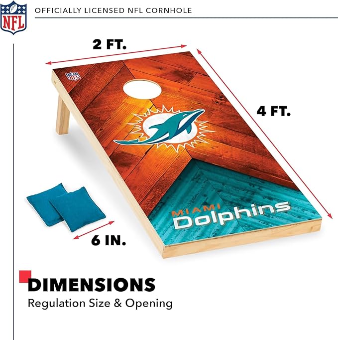 Wild Sports NFL Football 2' x 4' Regulation Size Solid Wood Cornhole Set with Direct Print HD Team Graphics Great Gift for Any Football Fan! Bean Bag Toss Family Outdoor Game