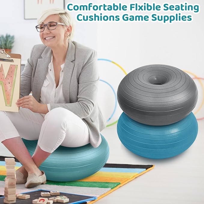 Lewtemi Flexible Seating for Classroom 20 Inch Inflatable Yoga Ball Chair Large Donut Exercise Ball Chair Cushion Seat with Inflator for Kid Student Sensory Balance Home Office