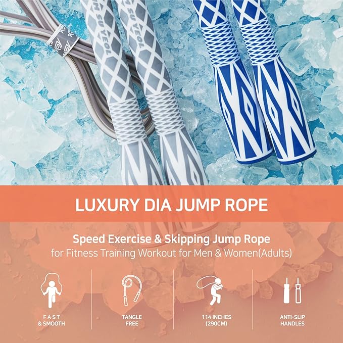 Skipping Jump Rope for Fitness Workout - Light Weight, Adjustable, Tangle Free, Excellent line control for Cardio Boxing, CrossFit, Training Exercise All Ages and Gender ( Special Luxury, KA-220, Made in Korea)