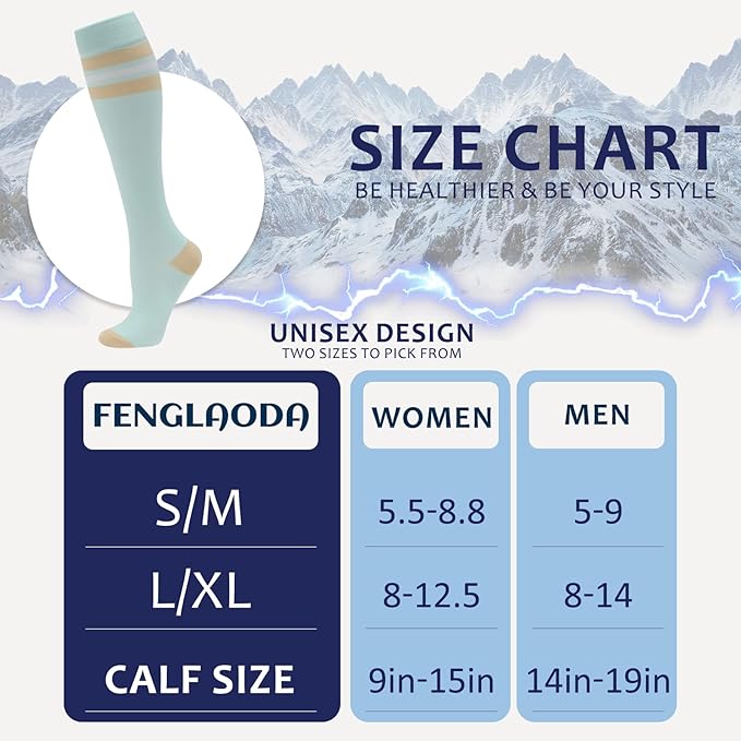 fenglaoda 8 Pairs Compression Socks for Men & Women 20-30 mmHg Knee High Nurse Pregnant Running Medical and Travel Athletic