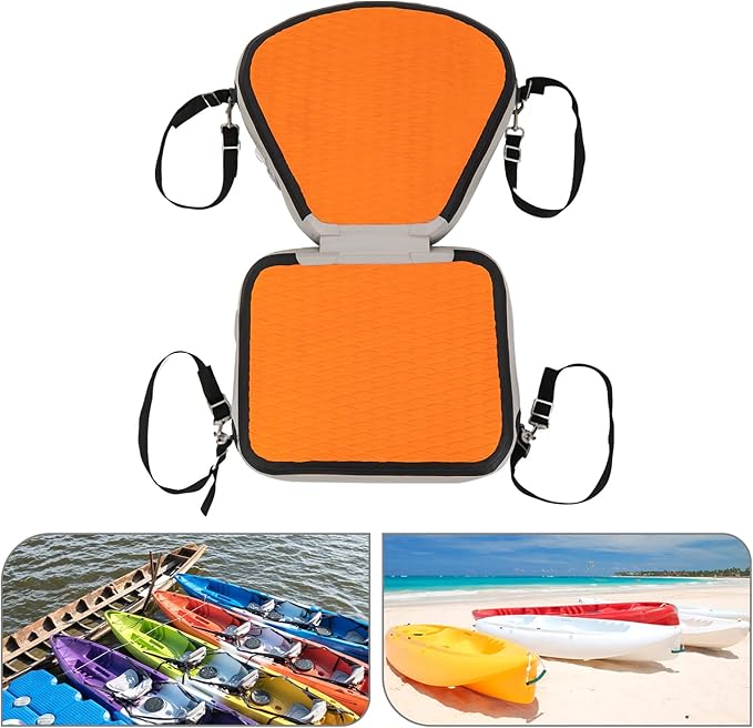 Kayak Seat Inflatable Padded Boating Seat PVC Portable Thicken Seat Cushion w/Back Support Adjustable Strap for Kayaking Canoeing Drifting Rafting Fishing Adolescents and Adults (Orange)