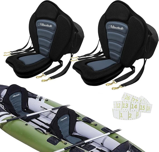 Deluxe Padded Kayak Seats - Premium Shockproof Seats with Back Support for Kayaking, Canoeing, Fishing, Paddle Boarding - Comfort, Versatility and Extra Storage