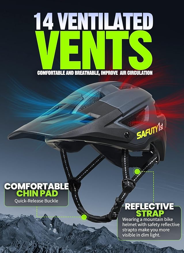 Mountain Bike Helmet for Adults & Youth Lightweight Impact-Resistant with Adjustable Dial & Removable Visor Unisex Helmet for Mountain Biking Bicycle Clcying