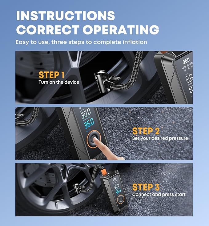 Tire Inflator Portable Air Compressor 160PSI 5X Faster Portable Cordless Inflator Air Bike Pump with Pressure Gauge Auto Shutoff Function Air Compressor Tires Pump for Cars Motorcycles Bikes Balls