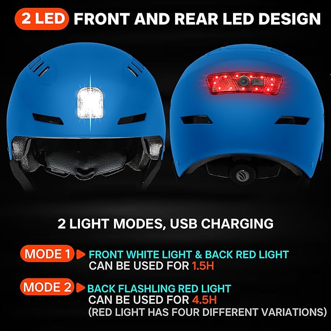 Bike Helmet with LED Lights Bicycle Helmets Commuter Cycling Helmet USB Rechargeable Front & Back LED Light Helmet for Adult Men Women