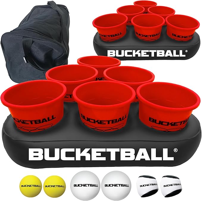 BucketBall | Team Color Edition | Party Pack (Red/Red): Original Yard Pong Game: Best Camping, Beach, Lawn, Outdoor, Family, Adult, Tailgate, Jumbo, Giant Game