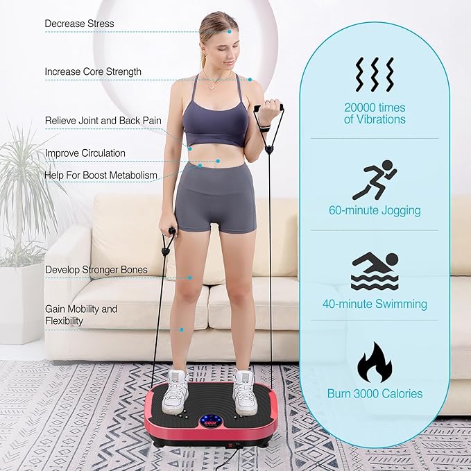 AXV Vibration Plate Fitness Platform Exercise Machine Vibrating Lymphatic Drainage Shaking Full Body Shaker Workout Vibrate Stand Shake Board Sport Gym for Weight Loss Fat Burner for Women Men