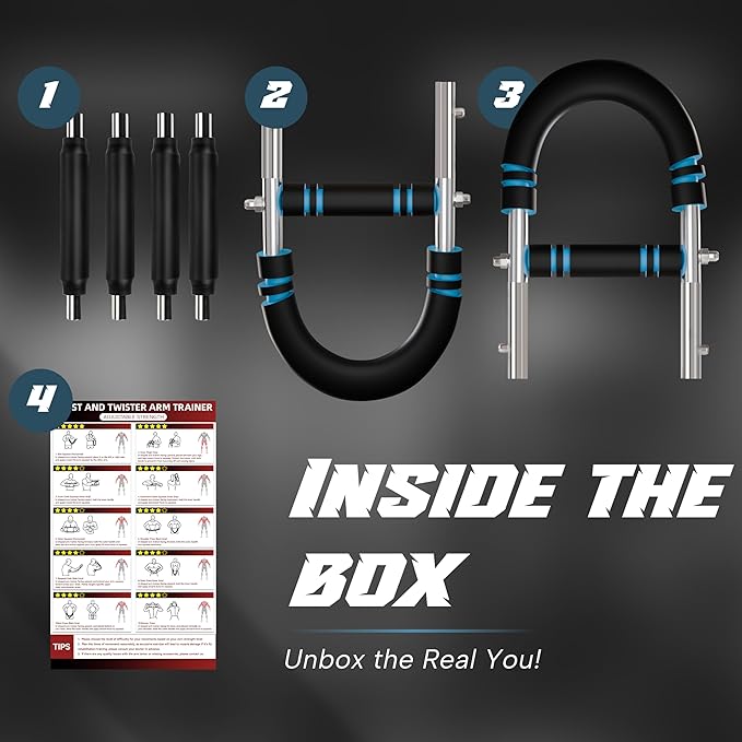 Twister Arm Trainer for Men and Women, 33 - 120lb Adjustable Chest Workout Equipment Power Twister with 4 Springs & Training Poster for Home Fitness, Forearm Strength Training and Upper Body Exercise