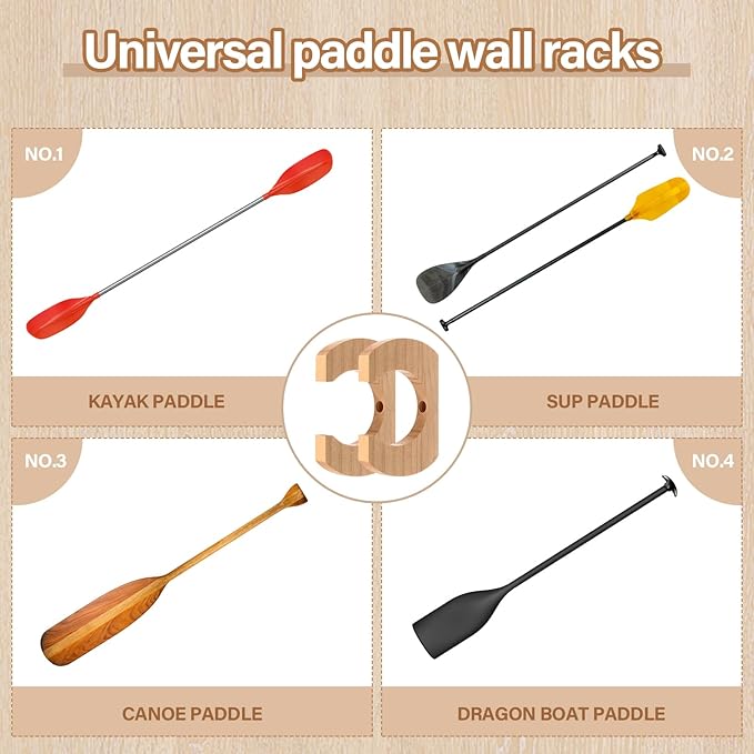 Kayak Paddle Holder, Kayak Oar Holder to Keeper Hanging Oar for Wall Decor, Paddle Storage Rack, Wooden Board Accessories for Sup Canoe Dragon Boat Paddles