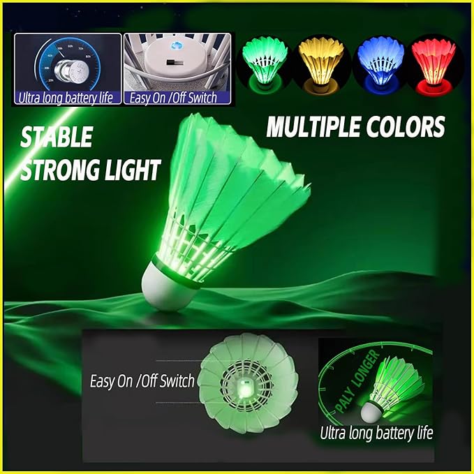 LED Badminton Birdies 4/5/6 PCS,Nylon Glow in The Dark Badminton Shuttlecocks,Goose Feather Colourful Lighting Birdies, Plastic Light Up Birdie Balls for Indoor Outdoor Sports Activities