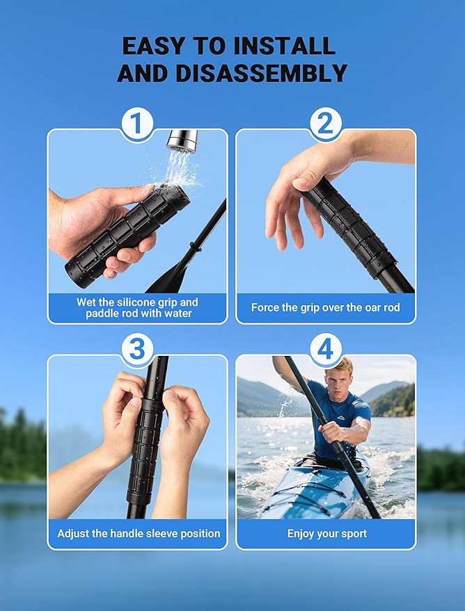 2-Packs Upgraded Kayak Paddle Grips, Non-Slip Silicone Kayaking Handle Wrap to Prevent Hand Blisters, Universal 1.18 Inches Removable Kayak Accessorie for Multiple Types of Detachable Oars