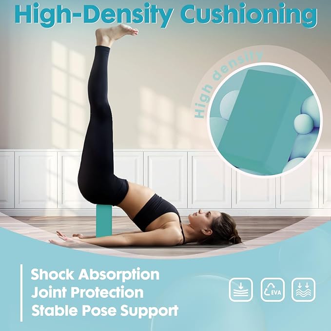 High-Density EVA Yoga Block – Hard & Thick (250g) Block for Yoga, Pilates, Dance Workout – Non-Slip Exercise Brick for Beginners, 9x6x4 Inches