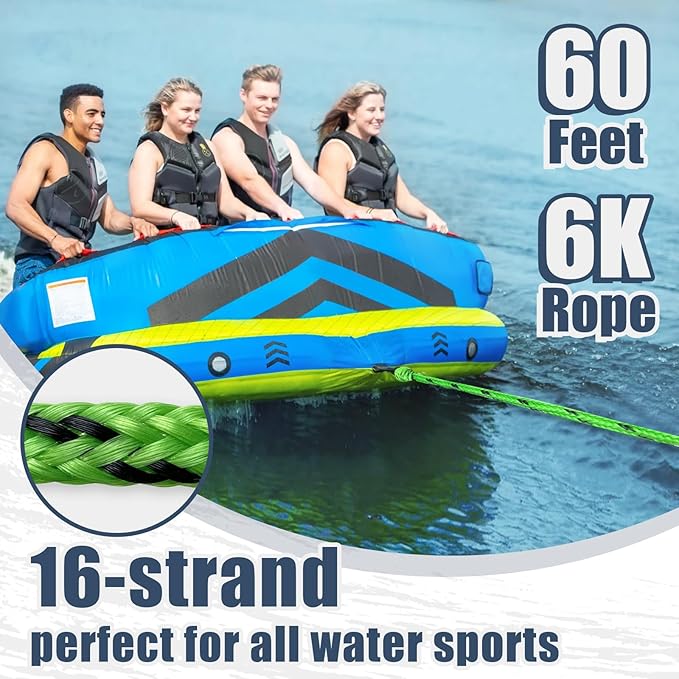 Boat Tow Rope 60ft 3-6K, Floating Ropes for Towable Tubes，Watersport Accessories