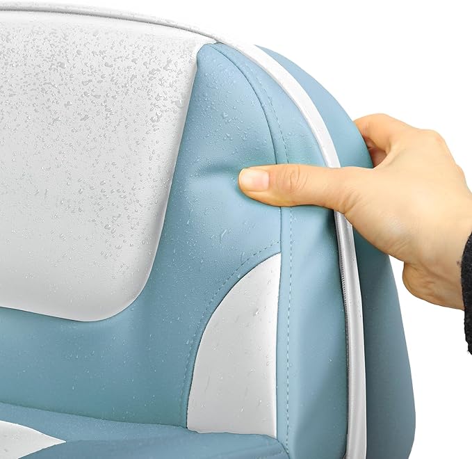 Lean Pro Casting Fishing Boat Seat High Back Bass Boat Seat, White/Sky Blue