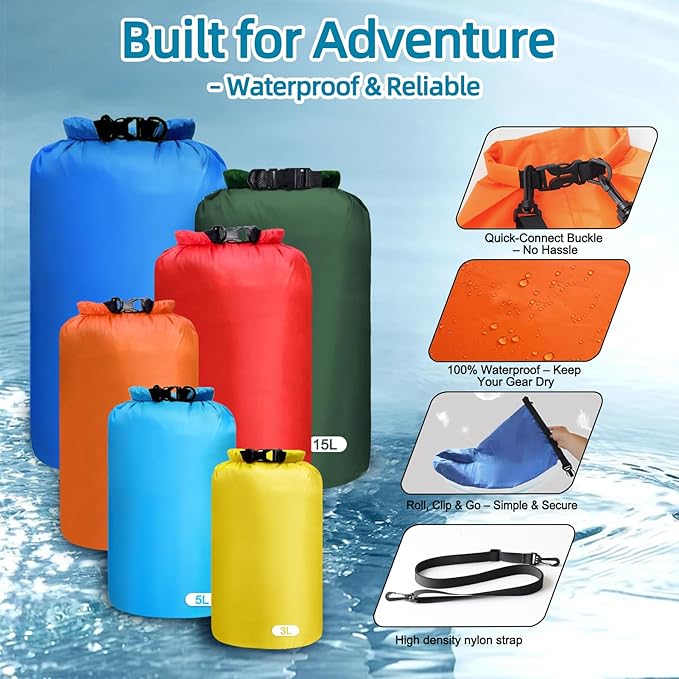 6PCS Dry Bags Waterproof, Lightweight Dry Bags for Kayaking Waterproof，Outdoor Waterproof Bag for Kayaking Hiking Boating Camping
