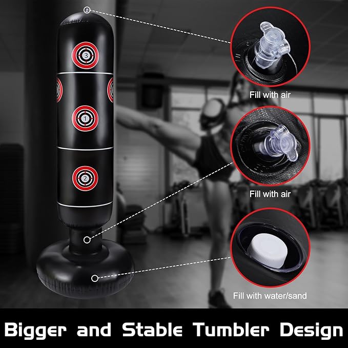 7 Pcs Kids Punching Bag Set Include Boxing Gloves, Inflatable Punching Bag, Hand Wraps, Hand Pads, Air Pump, Kids Boxing Training Set for Karate Kickboxing Taekwondo