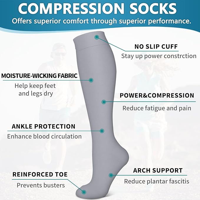 6 Pack Copper Compression Socks for Women and Men Circulation-Best Support for Medical, Running,Nursing,Athletic