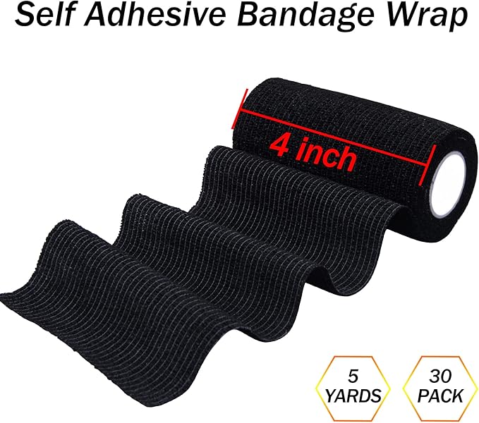 BQTQ 30 Rolls Self Adhesive Bandage Wrap 4 inch Self Adherent Wrap Sticky Bandage Wrap Breathable Athletic Tape Stretch Bandage Roll Self Adhesive Wrap for Wrist Ankle Swelling Sprains(Black)