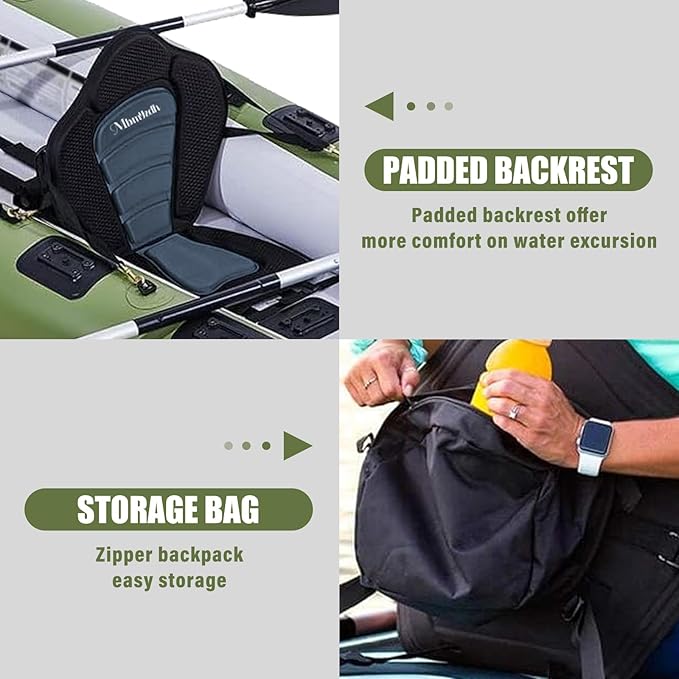 Deluxe Padded Kayak Seats - Premium Shockproof Seats with Back Support for Kayaking, Canoeing, Fishing, Paddle Boarding - Comfort, Versatility and Extra Storage