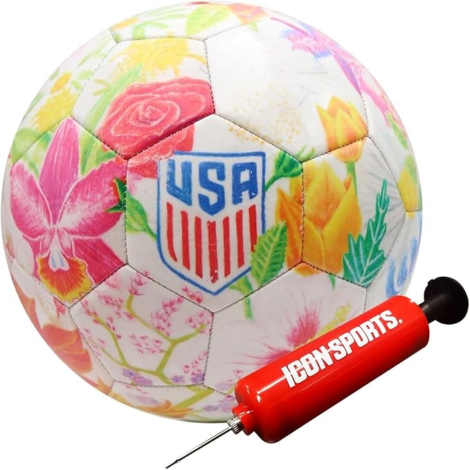 Icon Sports Officially Licensed U.S. Soccer Federation Size 5 Soccer Ball | Crayola & Fox Sport Collaberation Flower Ball by Elysa Garcia