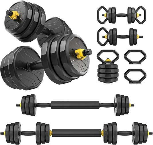 FEIERDUN Adjustable Dumbbells, 40/48/68/88lbs Free Weight Set with 4 Modes, Used as Barbell, Kettlebells, Push up Stand, Fitness Exercises for Home Gym Suitable Men/Women