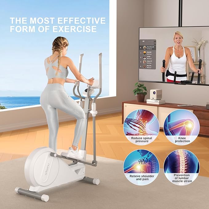 Elliptical Exercise Machine for Home,3-in-1Compact Training Machines with 16 Resistance Levels,14LB Flywheel,Low Impact Magnetic Cross Trainer,Quiet Portable Elliptical for Seniors&Small Spaces