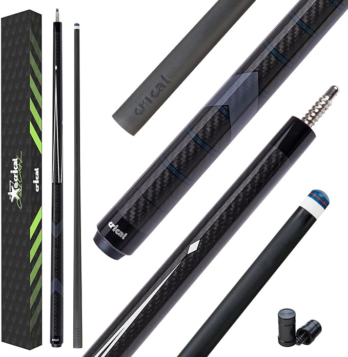 CRICAL Carbon Fiber Pool Cue Stick 58" Billiard Cue Sticks Professional Low Deflection Pool Sticks with 3/8 * 8 Pin Joint and 12.5mm Tip