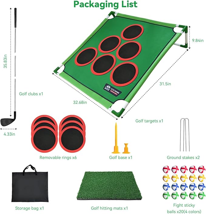 Golf Chipping Game Set, Battle Golf Game Play Set, Golf Yard Game with 6 Hole Covers, 20 Sticky Golf Balls, Putting Mat, Golf Putter And Carrying Bag, Backyard Golf Games for Adults Outdoor