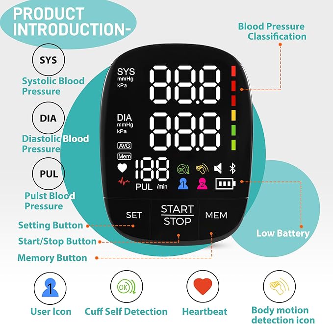 huangirl Blood Pressure Monitor Upper Arm, Automatic Blood Pressure Cuff with Large Cuff - Blood Pressure Monitors for Home Use, Talking Blood Pressure Monitor, 240 Memories for 2 Users