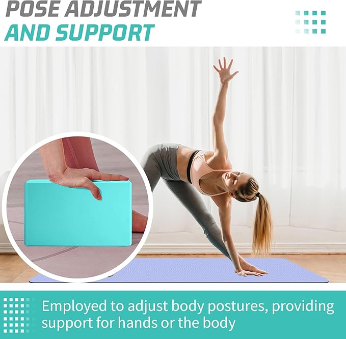 Biguphate Yoga Blocks 2 Pack, EVA Foam Yoga Block Supportive Latex-Free, Non-Slip Exercise Blocks, Yoga Accessories for Pilates, Meditation, Balance, Stretching and Deep Poses