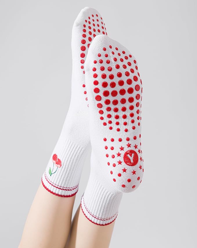 Yawlsow Pilates Grip Socks for Women Yoga Grippy Socks Cute Barre Non Skid Athletic Crew Sticky Sock Workout Hospital