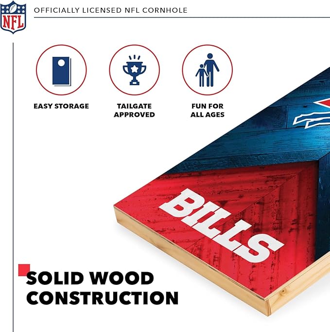 Wild Sports NFL Football 2' x 4' Regulation Size Solid Wood Cornhole Set with Direct Print HD Team Graphics Great Gift for Any Football Fan! Bean Bag Toss Family Outdoor Game