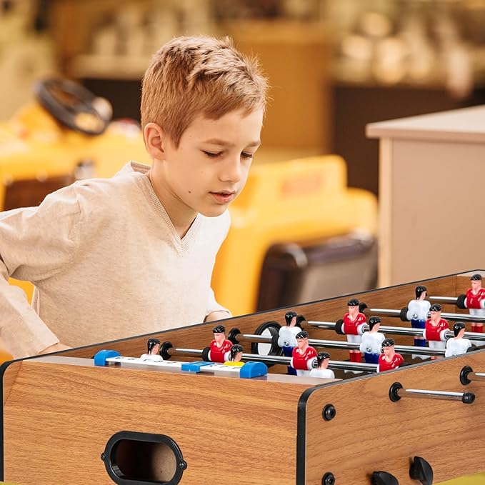 GYMAX Folding Foosball Table, 27” Freestanding Foosball Table with Balls for Family Gaming Room, Soccer Game Table for Adult Kids ASTM Certificated