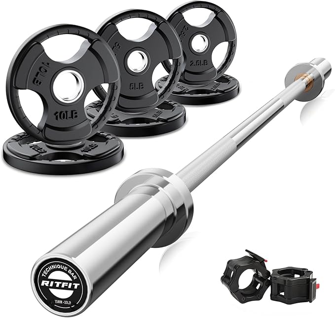 RitFit Barbell Weight Set - 4/6FT Olympic Barbell with Weight Plates (55-275LB Total) - Weightlifting Equipment for Squats, Curls, Deadlifts, Presses, Hip Thrusts