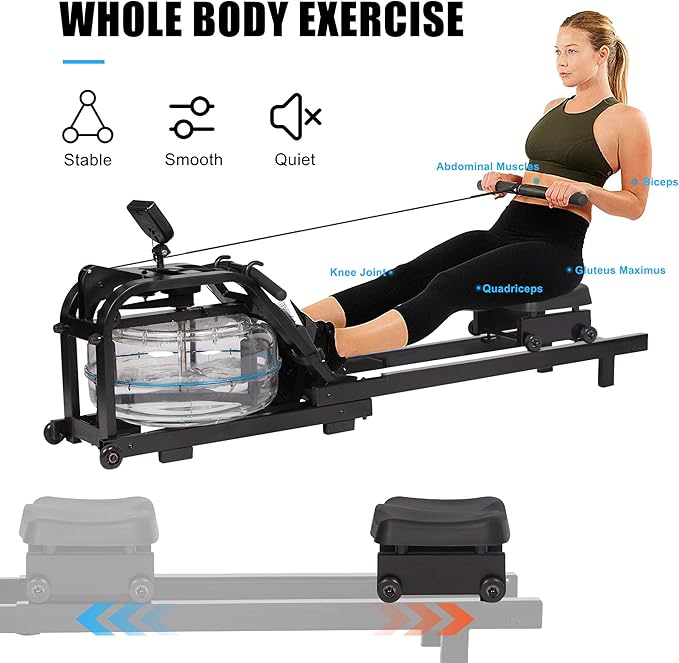 Water Rowing Machine Adjustable Water Resistance Rower with Digital Monitor Home Gyms Training Fitness Equipment(Solid Wood/Steel Frame)