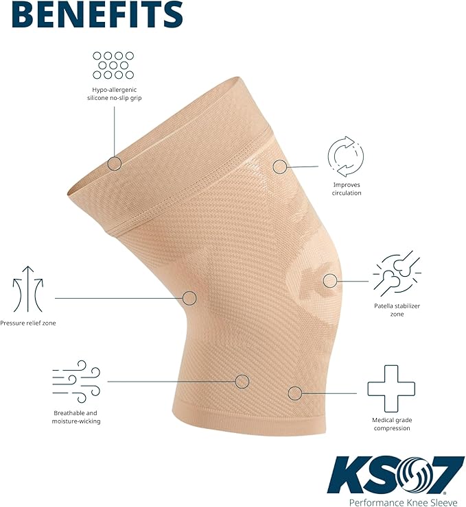OS1st KS7 Performance Knee Brace with Compression Zone Technology–Stabilizing Knee Sleeve for Pain Relief, Patella Support, Running, Arthritis, Men & Women