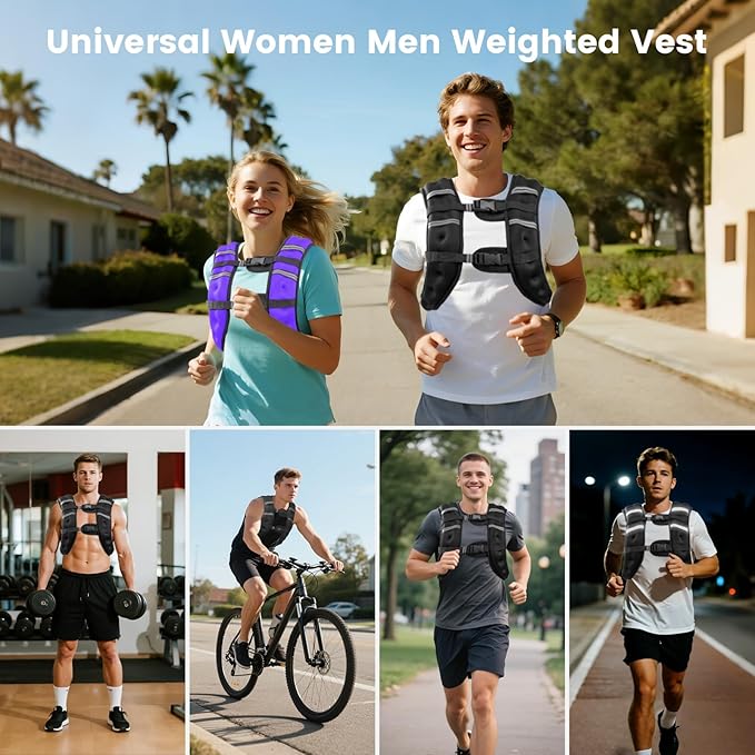 Weighted Vest for Woman Men,6lb/8lb/12lb/16lb/20Lb/25lb Weight Vest with Reflective Stripe Adjustable Buckle Strap Back Pocket Workout Strength Training Walking Jogging Running
