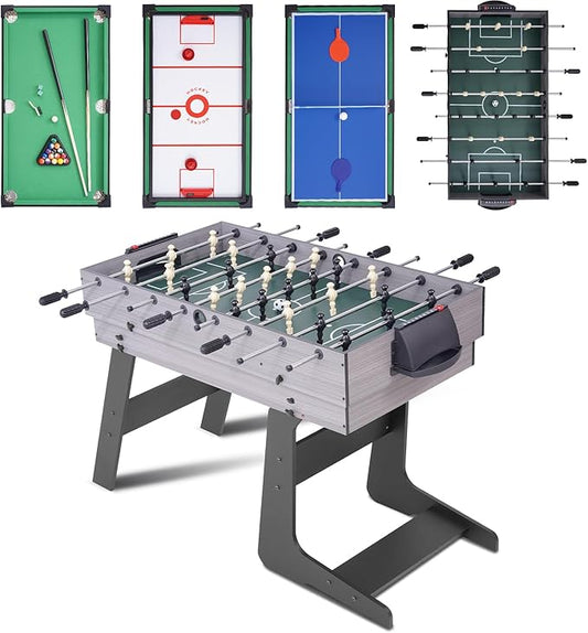 54" 4-in-1 Multi Game Table, Foldable Combo Game Table Set with Ping Pong, Hockey, Pool Billiards and Foosball for Adults, Home, Game Room, Friends & Family