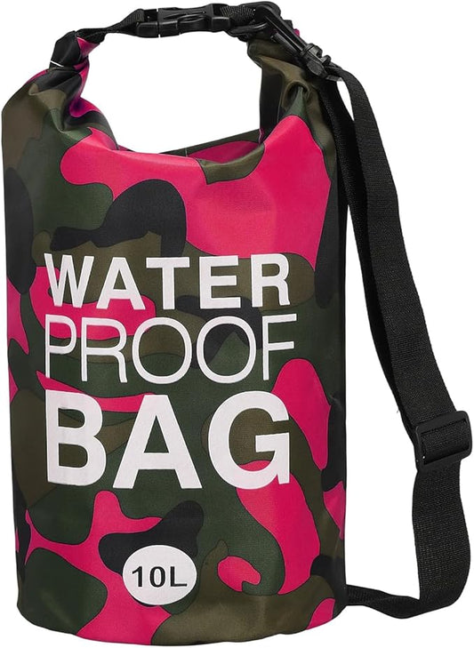 Waterproof Dry Bag, 10L Fit for Women Men Water Proof Bags Lightweight Dry Storage Floating Backpack with Whistle for Travel Boating Kayaking (Rose Red Camouflage)